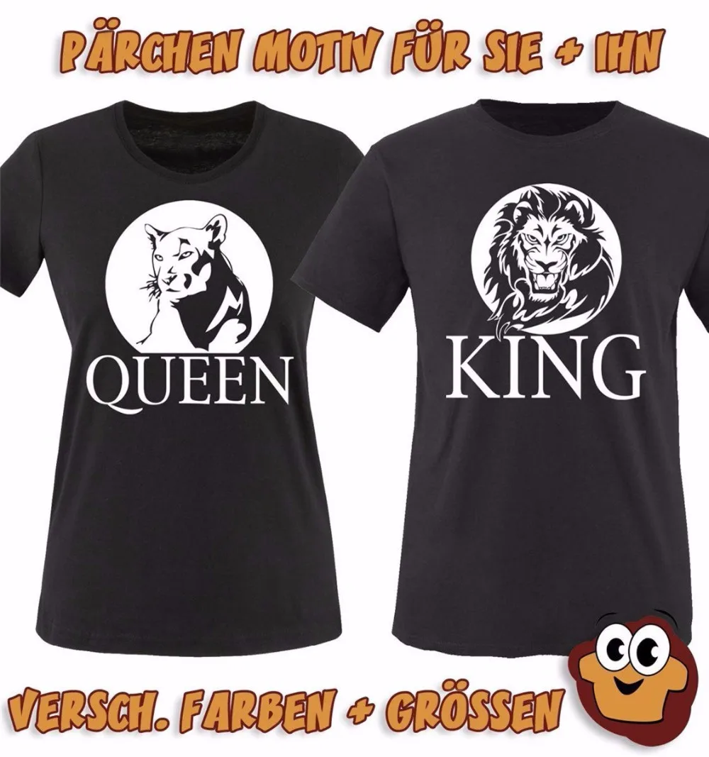 

Women Cotton T Shirts 2019 New Arrival Short Sleeve O-Neck Sunlight T Shirt LION - KING QUEEN - Damen T-Shirt cheap T shirts