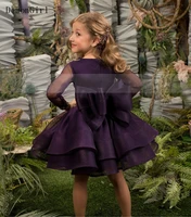 gold lace purple tulle knee length flower girl dress kid princess party prom pageant gown birthday dress