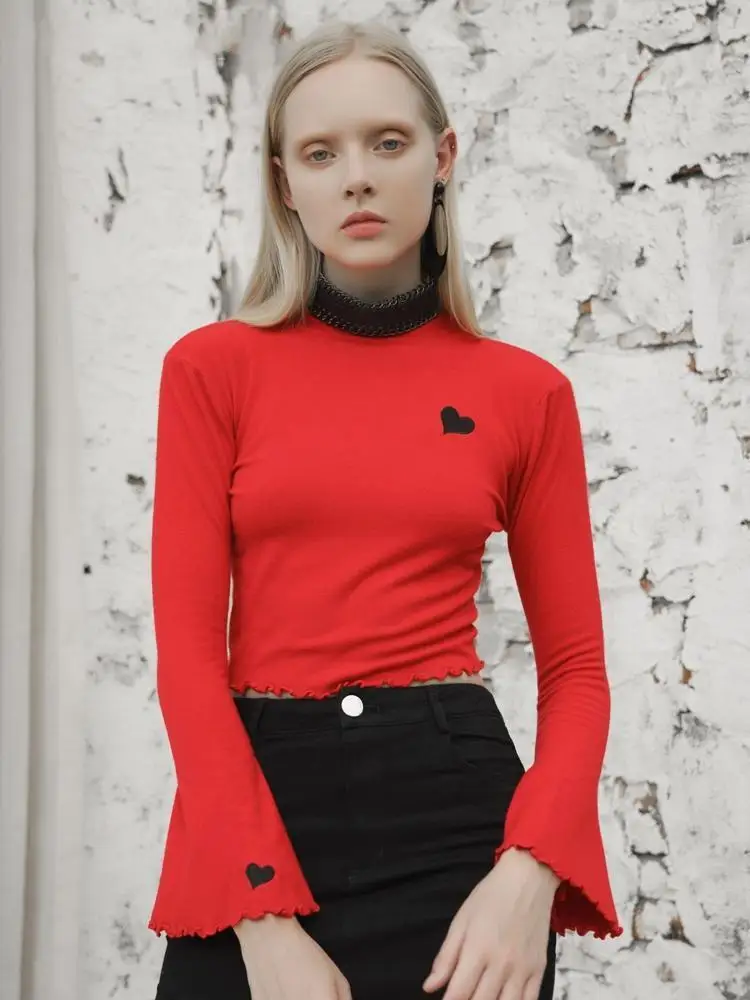 Женские расклешенные футболки с длинными рукавами и вышивкой в стиле панк PM-171TM |