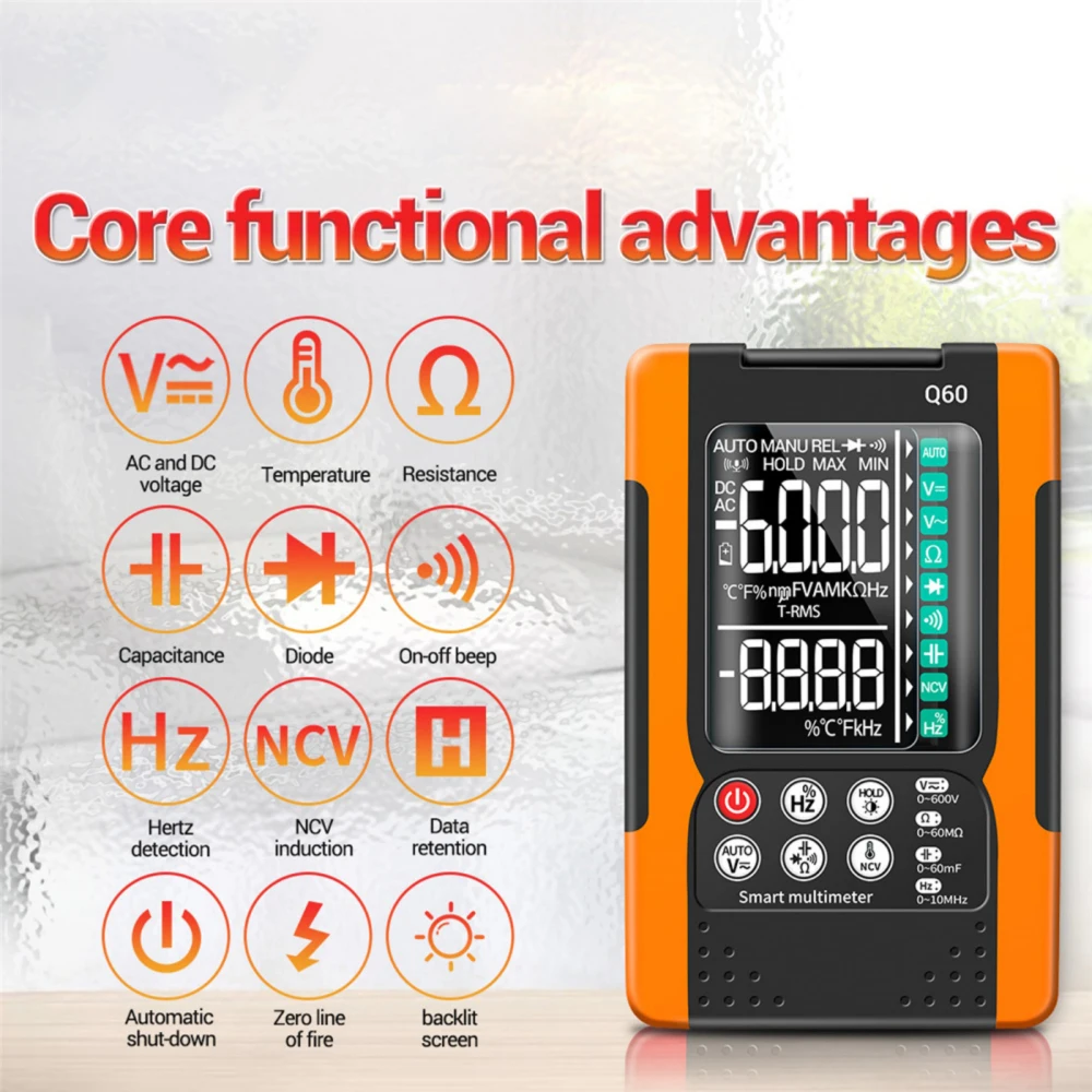 

ANENG Q60 Digital Mini Smart Multimeter AI Speech Recognition Transistor Tester True RMS Auto Electrical Capacitance Meter