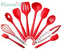 10pcs environmentally friendly silicone kitchen utensil set red black green blue silicone kitchen utensil including paper box
