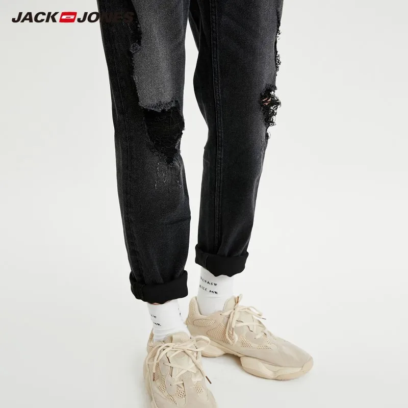 Мужские Стрейчевые джинсы JackJones Модные зауженные рваные уличная одежда для