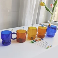 colorful glass mug thickened heat resistant water cup transparent coffee cups big handle glass drinking glasses