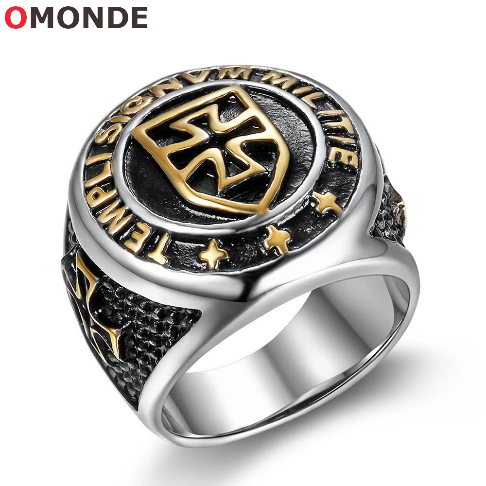 

Gold Cross Ring Men Vintage Stainless Steel Finger Rings Punk Shield Soldier Male Biker Man Templi Signum Militie Knight Jewelry