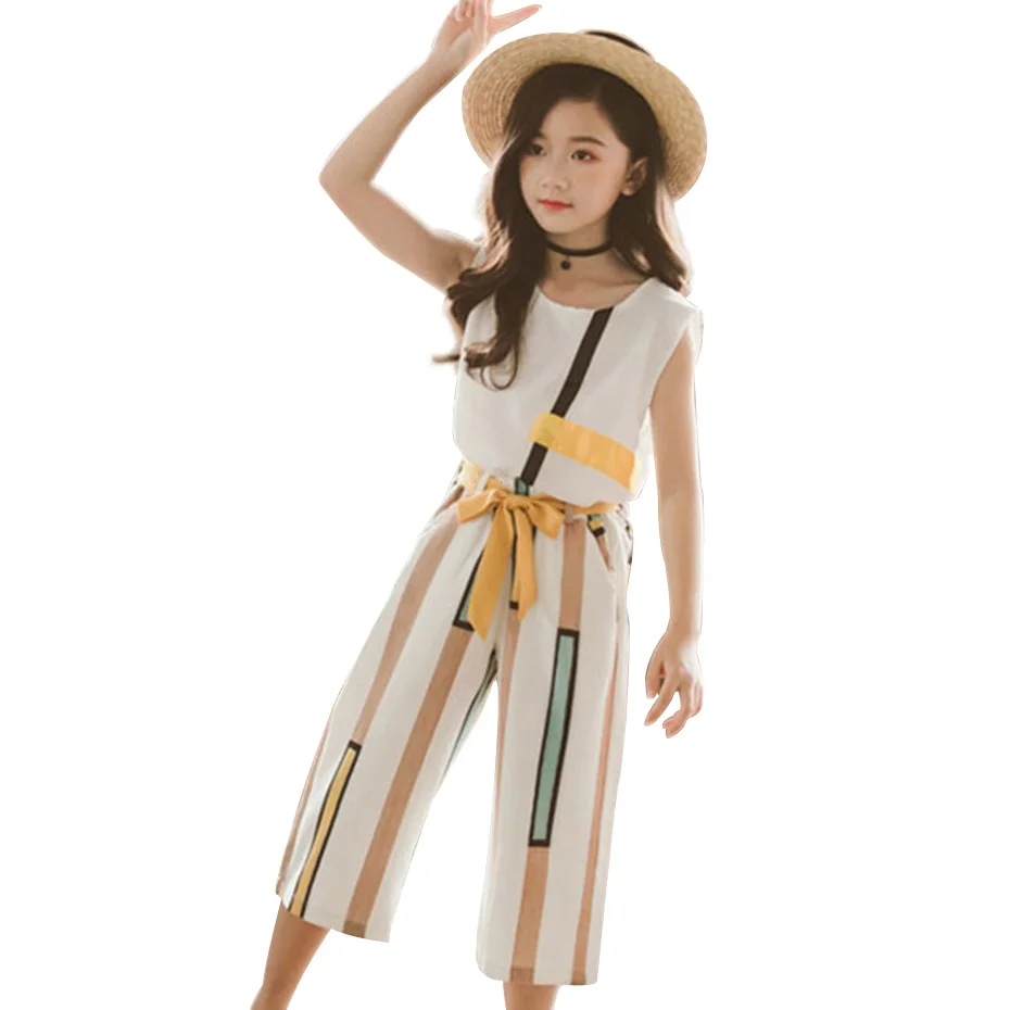 Комплект одежды для девочек жилет и штаны в полоску комплект из 2 предметов