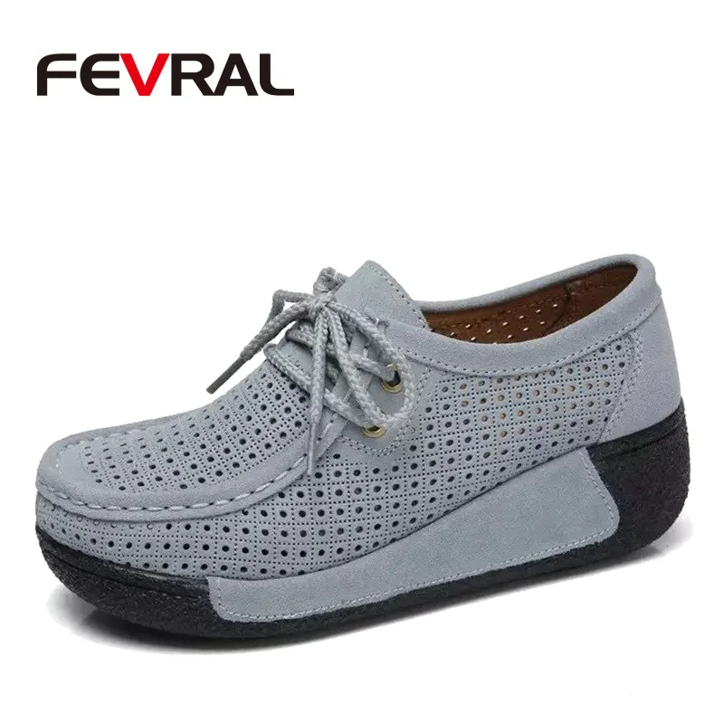 Мокасины FEVRAL женские на плоской платформе Элегантные замшевые лоферы шнуровке