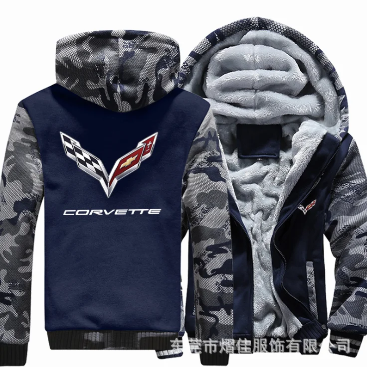 

NEW Hoodies Men Car Corvette Logo Print Jacket Mens Hoodie Winter Thicken Warm Fleece cotton Zipper Camouflage Mens Jacket