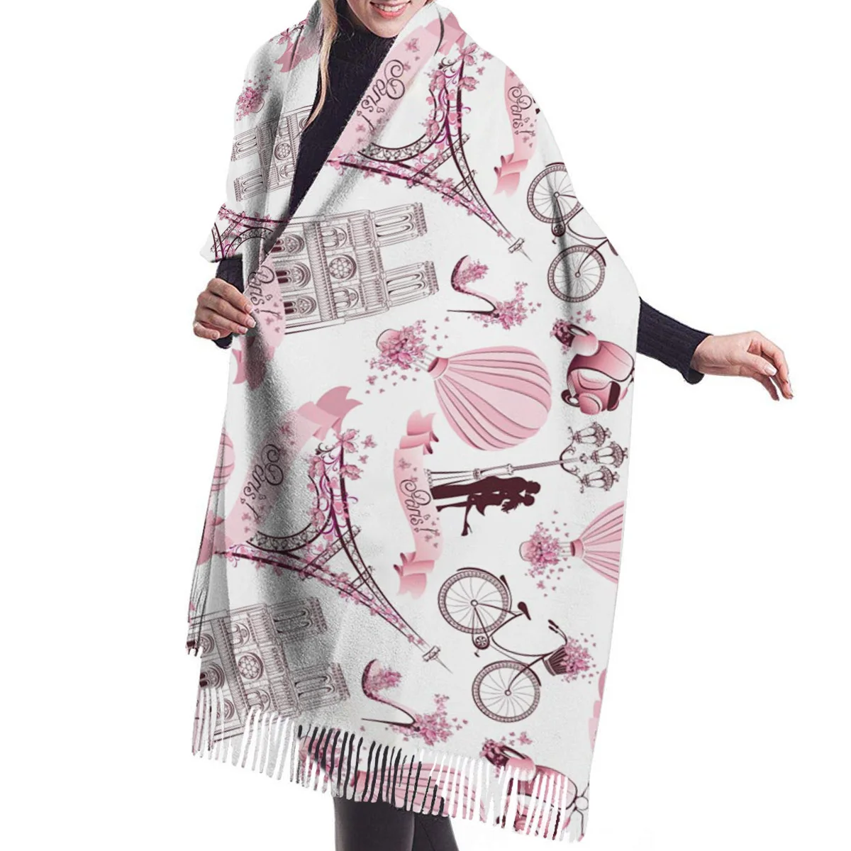 Весенне-зимний женский шарф с розовыми цветами и воздушным шаром велосипедные