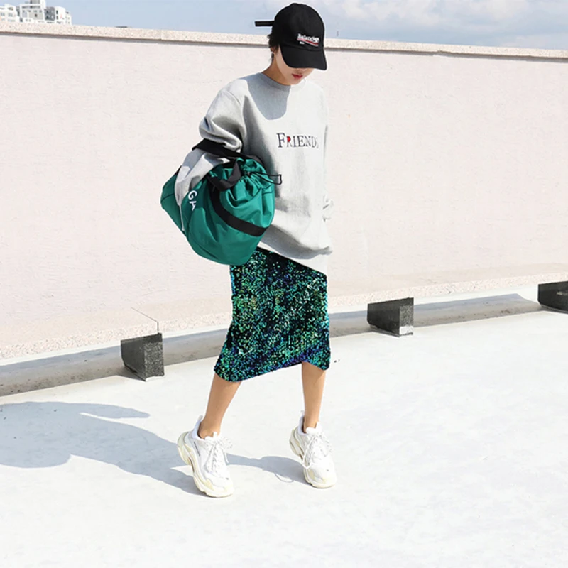 Блестками длинная юбка модные бархатные блесток Разделение эластичные Модные