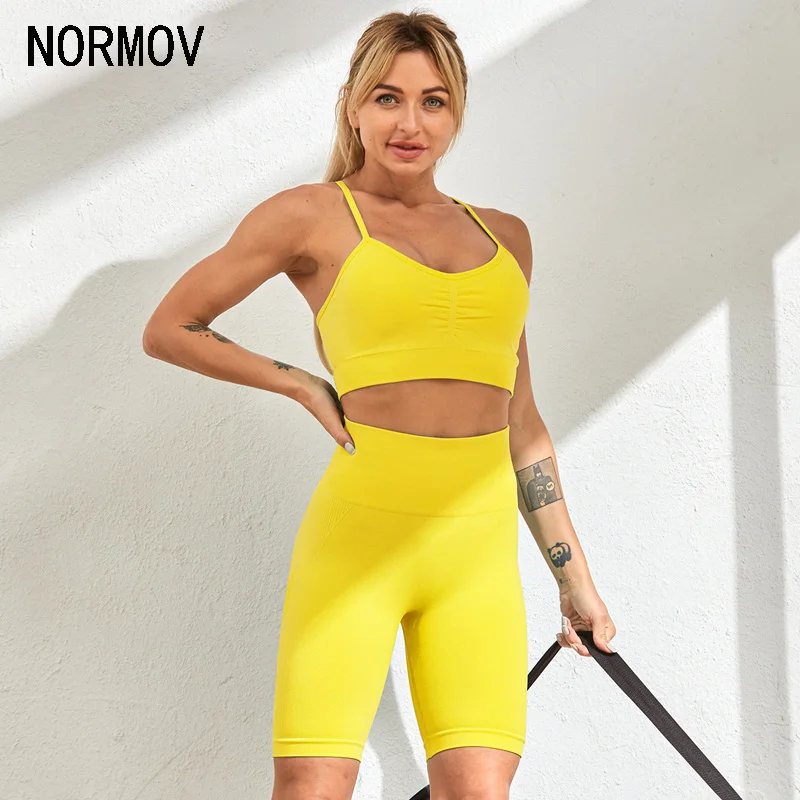 NORMOV бесшовные трикотажные костюмы пуш-ап комплект для тренировок женские