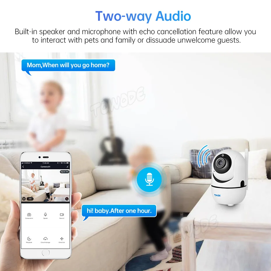TOWODE 2PCS HD 1080P камера Smart Tuya App Control Домашняя безопасность WIFI Крытая видеонаблюдения