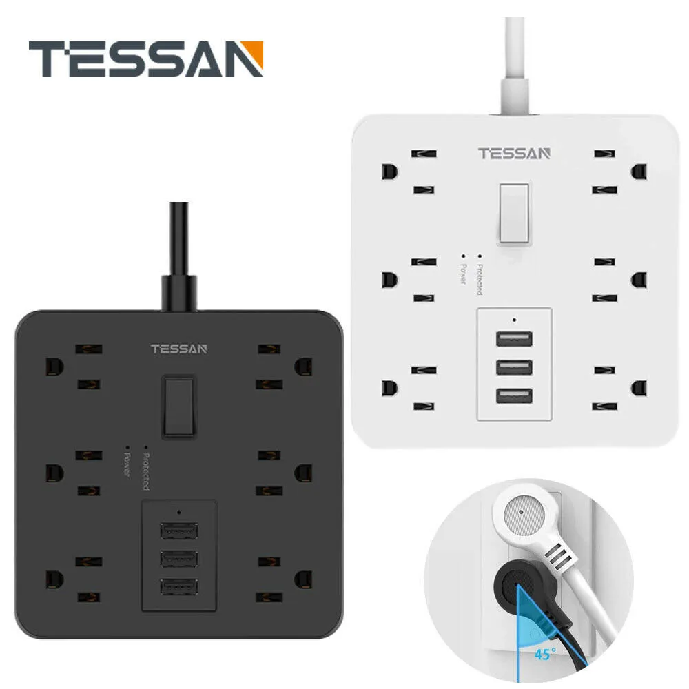 

TESSAN US Plug Multi Sockets Power Strip with 3 USB Ports 6 AC Outlets 1.5m/5ft Extension Cable Surge Protector Charging Station