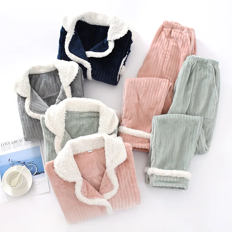 Новые зимние теплые толстые пижамы наборы для женщин Фланелевые женские с