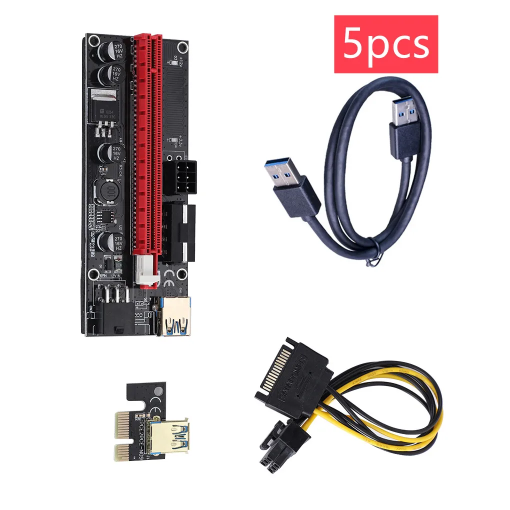 

5PCS Newest VER009 USB 3.0 PCI-E Riser VER 009S Express1X 4x 8x 16x Extender Riser Adapter Card SATA 15pin to 6 pin Power Cable