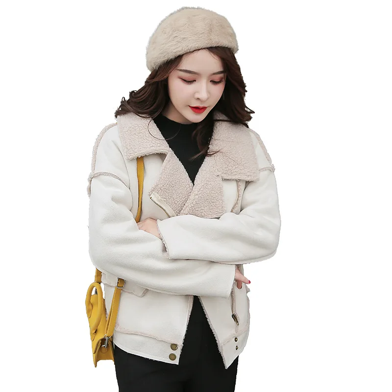

Fashion Faux Fur Leather Suede Short Jackets Women Korean Cropped Outerwear Motto Biker Loose Female Clothing XL Autumn Winter