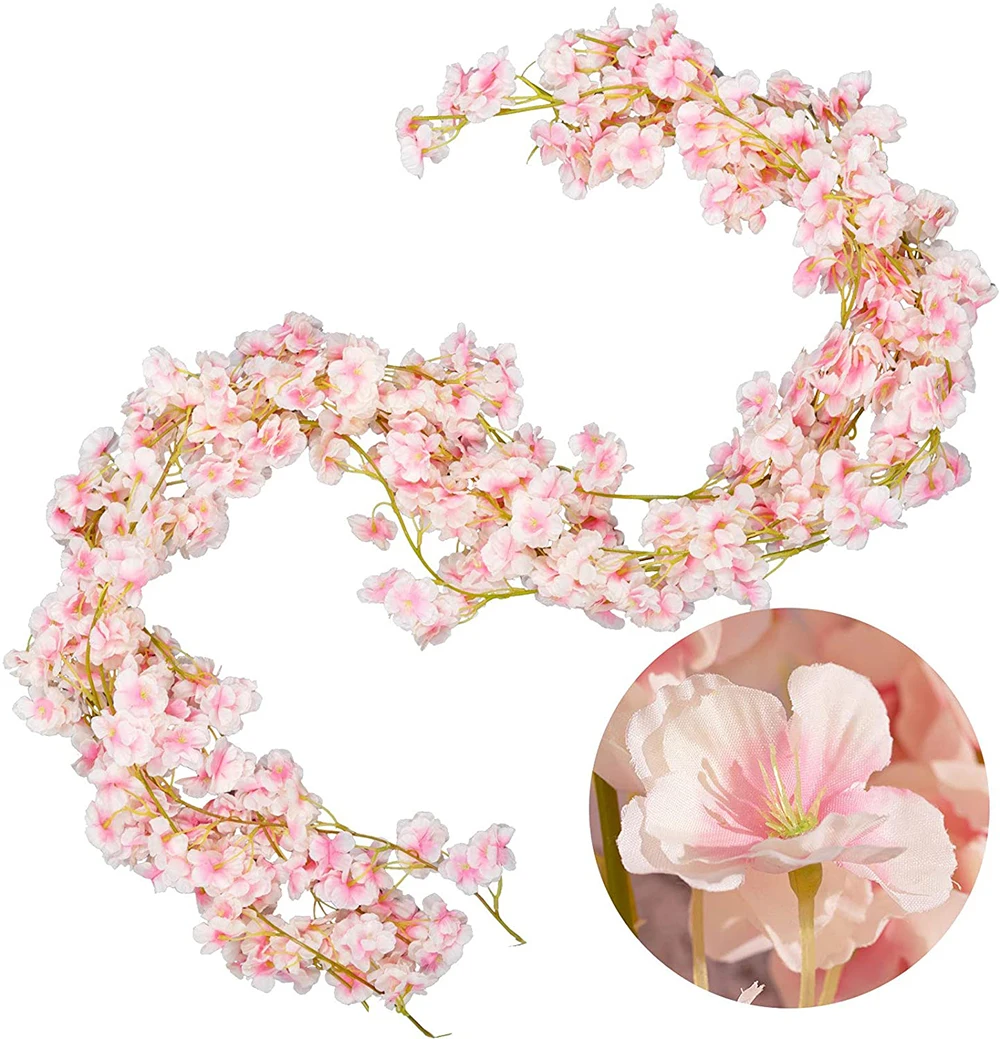 

Artificial Cherry Blossom Pink Silk Floral Vine 5.9ft Flower String Fake Flowers Hanging Garland For Home Wedding Indoor Outdoor