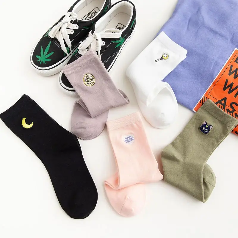 Autumn Cute Japanese Harajuku Woman Socks Planet Magic Array Embroidery Long Socks Korean Women Style Kawaii Girls Socks Gifts