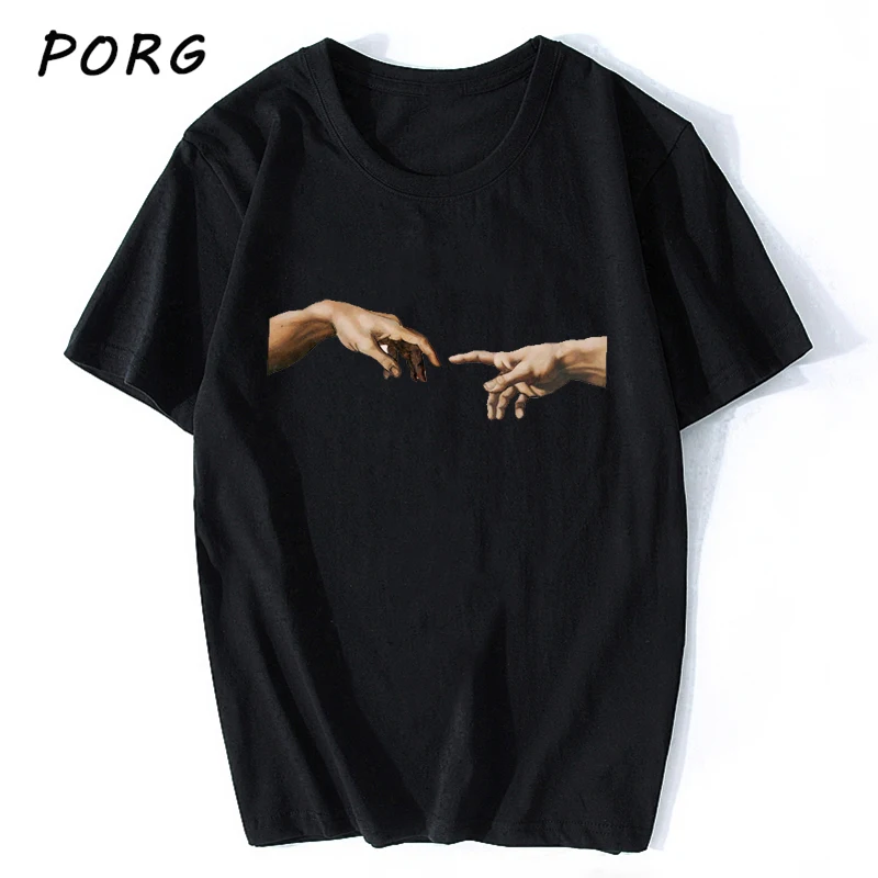 Michelangelo Hands футболка Ulzzang винтажная Женская и мужская Эстетическая футболка 90s Эстетическая Camisetas Grunge унисекс Harajuku Новинка