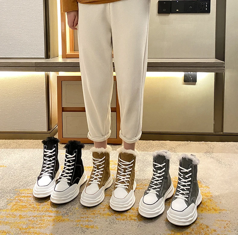 Женские зимние сапоги на толстой подошве 2021 новый стиль плюс кашемир натуральные