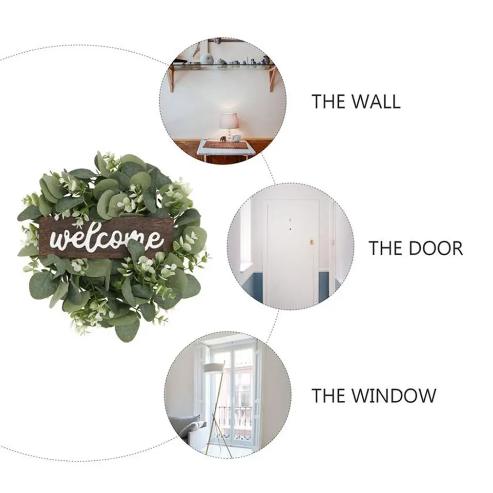 

1Pc Welcome Wreath Decor Door Hanging Garland Ornament Simulation Leaf Wreath Artificial Plant Decor For Home Party