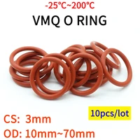 10pcs vmq o ring seal gasket thickness cs 3mm od 10 70mm silicone rubber insulated waterproof washer round shape nontoxi red