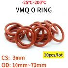Уплотнительное кольцо VMQ, водонепроницаемая шайба круглой формы, 10 шт., диаметр 3 мм, диаметр 10-70 мм