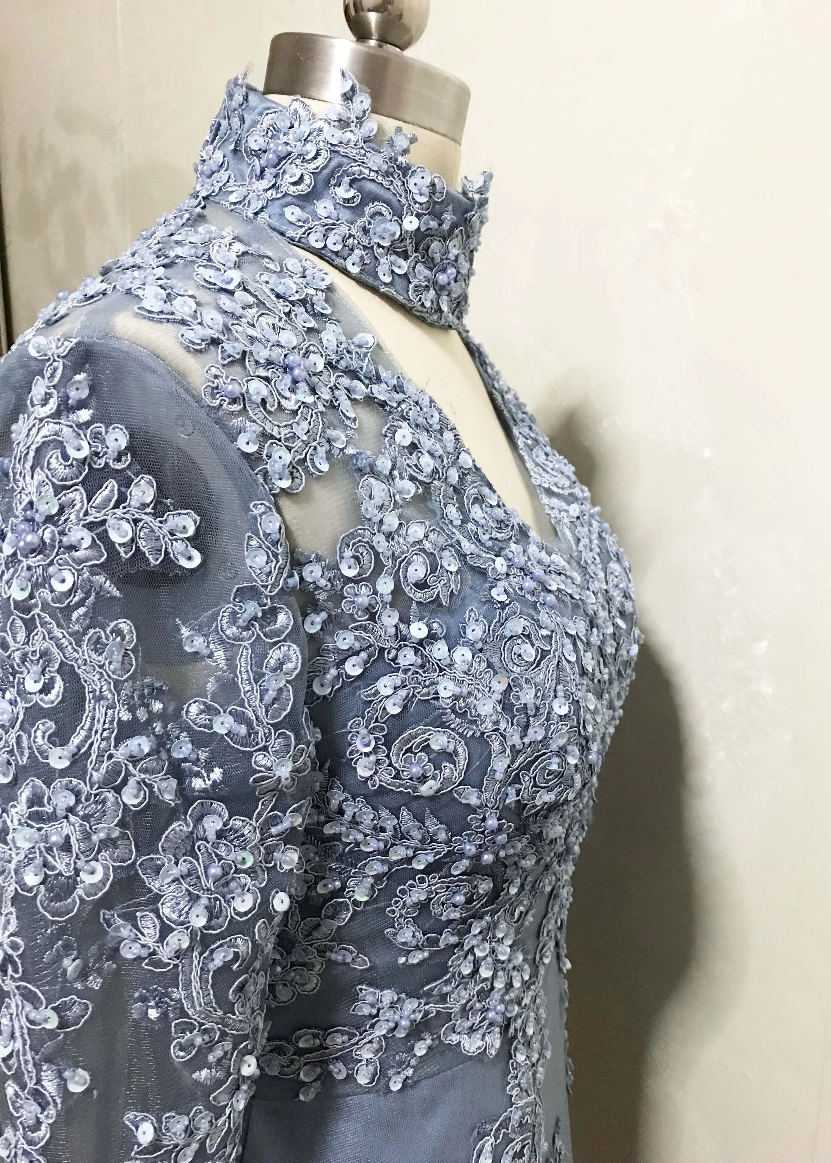 Арабский Дизайн высокий воротник расшитые бисером блестки камни жемчуг длинный