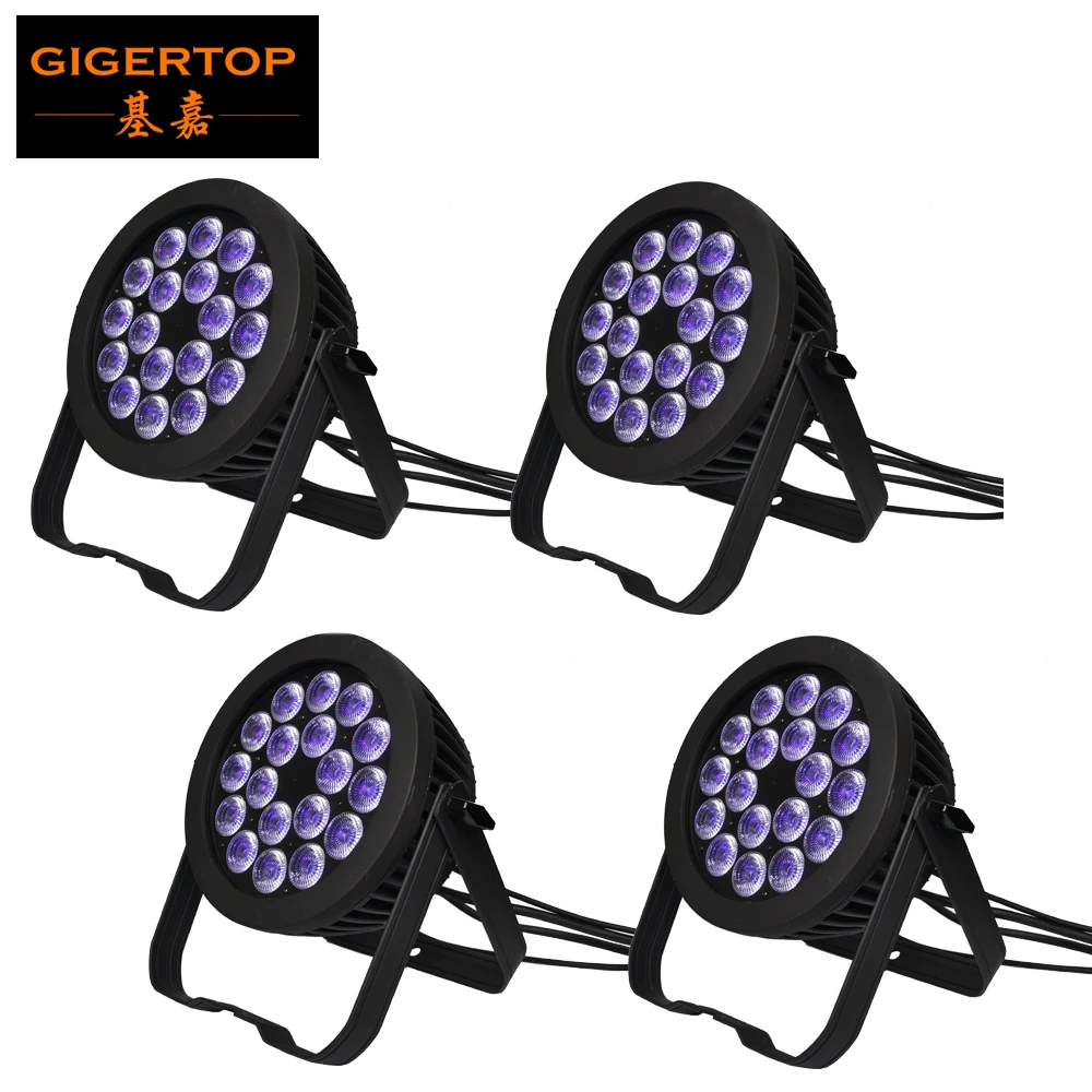 

Freeshipping 4 Pack Professional 18x18W 6in1 RGBW Amber UV Flat Dmx-512 Led Par Light Stage Lighting Waterproof IP65 Slim Case