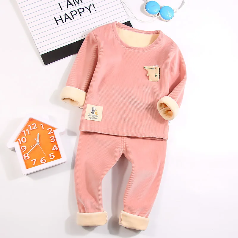 Crocodile Pink Детский пижамный комплект для мальчиков и девочек; Пижамный топ и штаны; Вельветовая плотная теплая одежда унисекс; одежда для малышей; одежда для сна - Цвет: Crocodile Pink