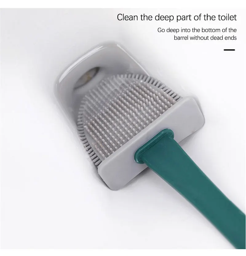 Силиконовая щетка для унитаза с держателем мягкая плоской головкой чистящая