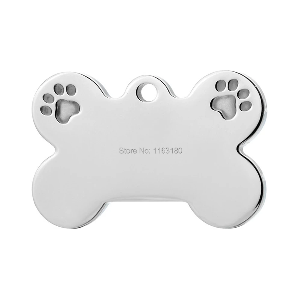 

1000 pcs/lot Wholesale Engraved Personalized Stainless Steel Dog Tag Pet ID Tags Mirror Polished Bone Paw Name Plate Collar