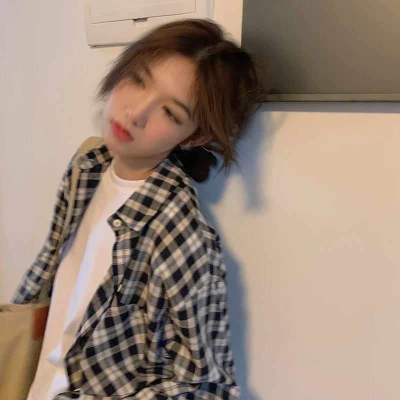 

Женские рубашки в клетку с длинным рукавом, в Корейском стиле