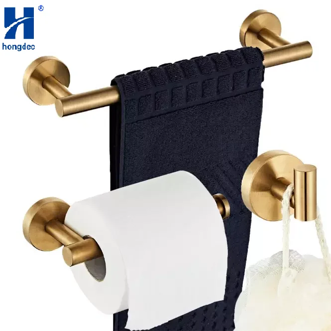 

Золотые аксессуары для ванной комнаты Hongdec, золото с начесом, 3 предмета, набор аксессуаров для ванной комнаты из нержавеющей стали 304