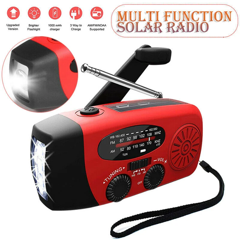 

2021 Multifunctional Hand radio Solar Crank Dynamo Powered AM/FM/NOAA Weather Radio Use Emergency LED Flashlight and Power Bank