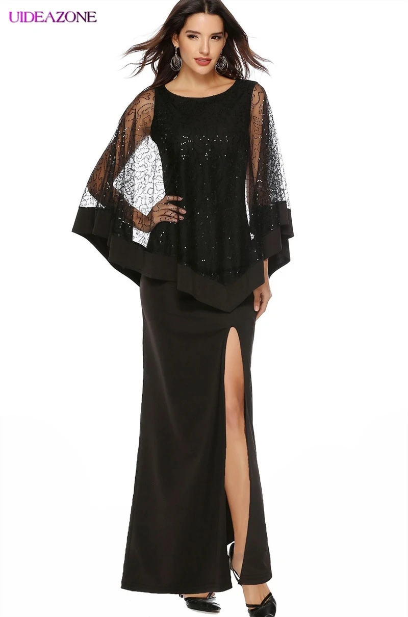 Платье для мероприятий с высоким разрезом тонкое Сетчатое лоскутное облегающее