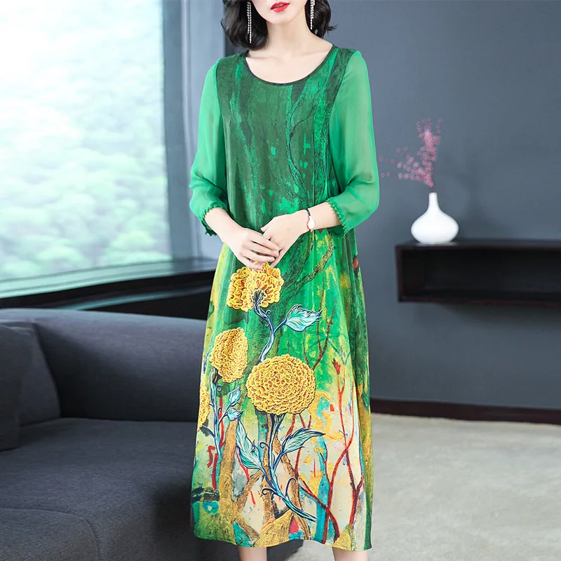 

2020 summer new retro printed fashion vestidos female plus size M-3XL high quality elegant party stitching beach women dress