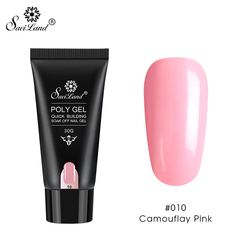 Saviland полигель 30 г акриловый гель для наращивания УФ-гель для наращивания, полигелевая кисть, мягкая, без пригорания, покрытие для маникюра, Натуральный прозрачный - Цвет: camouflay pink