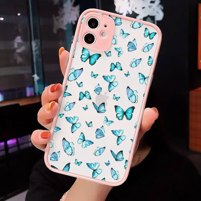 

Vintage Butterfly Fashion Phone Case Matte Transparent for iPhone 7 8 11 12 s mini pro X XS XR MAX Plus cover funda
