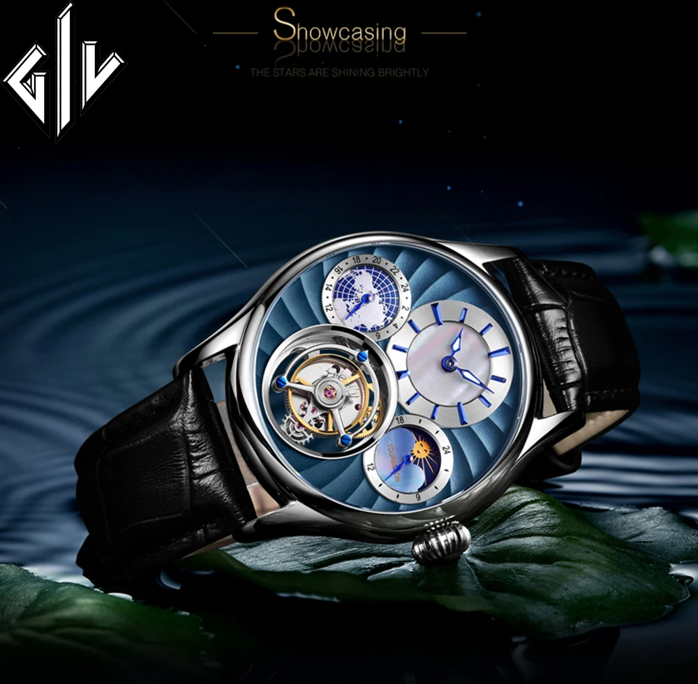 GIV бизнес часы мужские Tourbillon механические ручной работы Топ люксовый бренд