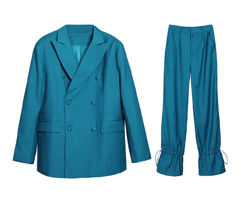

2020 Autumn Women's New Double-breasted Suit Jacket High Waist Pants Wide Leg Pants Suit