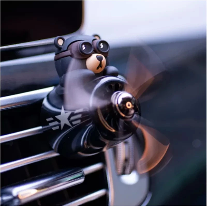 

Car Air Freshener Auto Accessories Interior Perfume Diffuser Bear Pilot Rotating Propeller Outlet Fragrance Magnetic Design