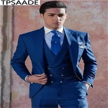 Costume 3 pièces bleu Royal pour homme, haut de gamme, personnalisé, revers cranté, simple boutonnage, marié, mariage, manteau, pantalon, gilet, nouvelle collection 2021  (4)