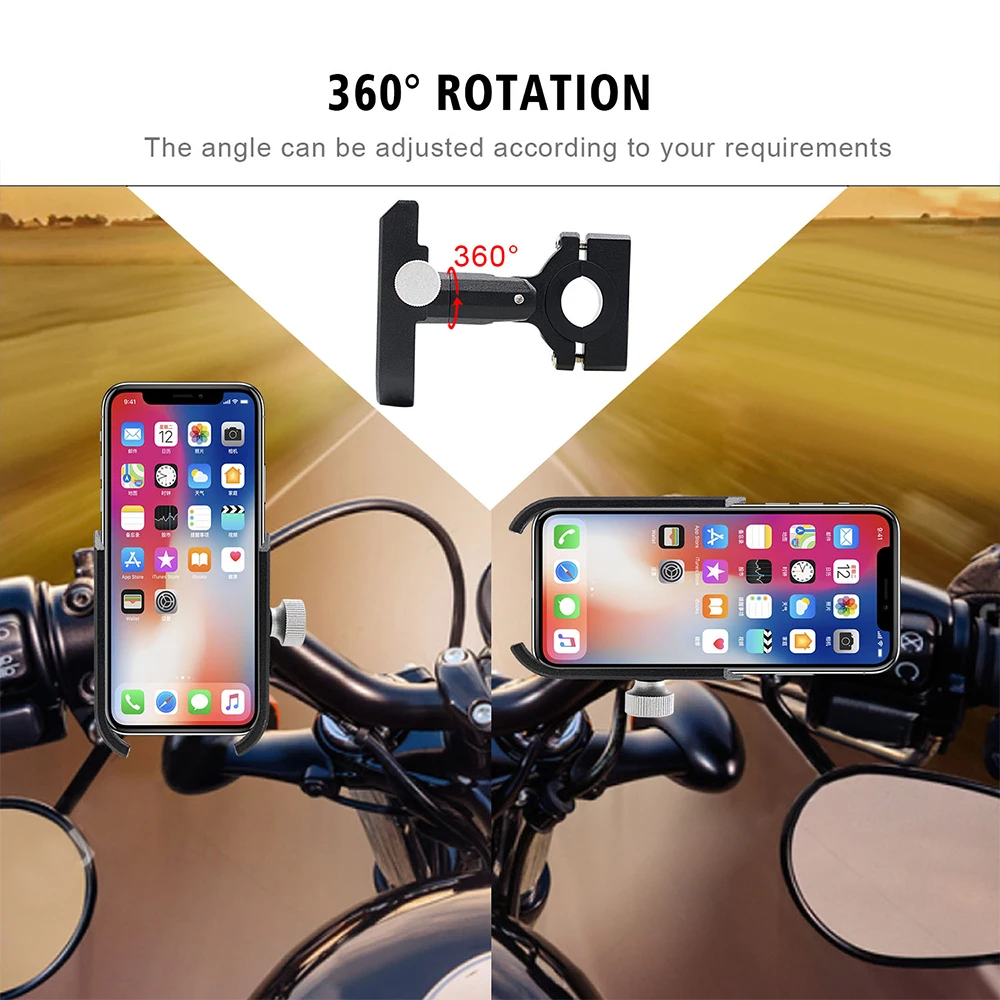 

Aluminum Alloy Phone Holder Rearview Mirror Mount Holder 360 Degrees Rotation Bike Motorcycle for the Width 5.9-8.7CM Phone