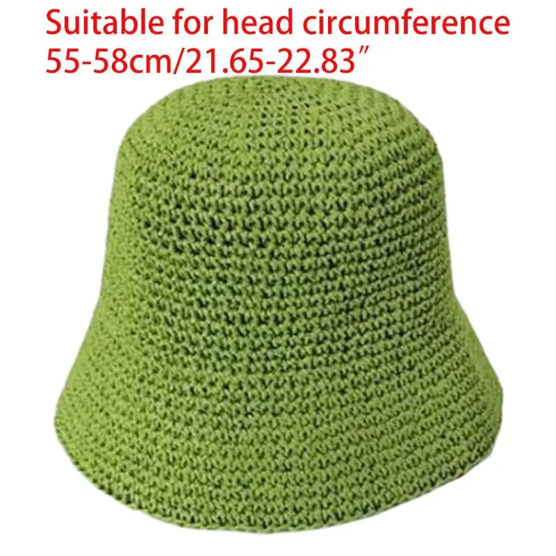 

Japanese Women Summer Weave Crochet Straw Bucket Hat Solid Color Sunscreen Breathable Dome Elegant Foldable Beach Fisherman Cap