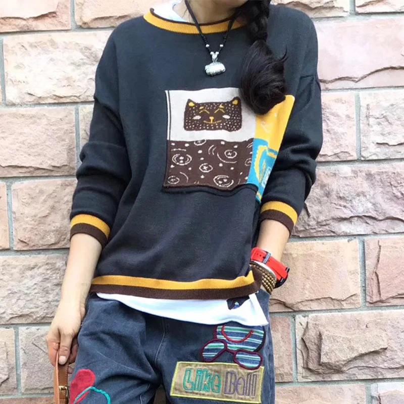 2019 осенне-зимний новый пуловер с круглым вырезом жаккардовый вязаный свитер