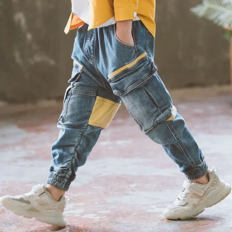 Джинсы для мальчиков в стиле хип-хоп Оригинальные джинсовые спортивные штаны