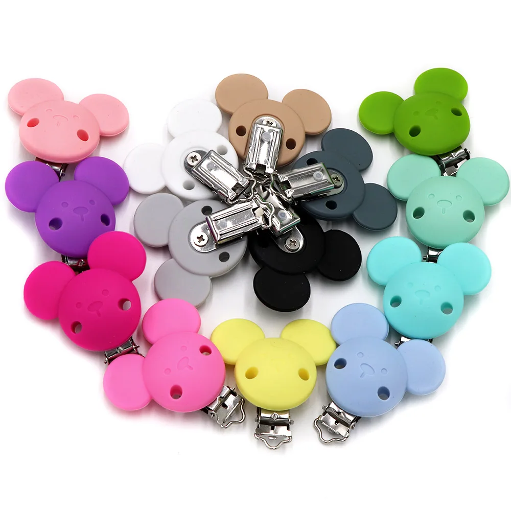 

Raindaxc 10Pc/lot Silicone Beads Mickey Pacifier Clips Food Grade Teether Nipple Holder BPA Free Baby Teething Bead For DIY Tool
