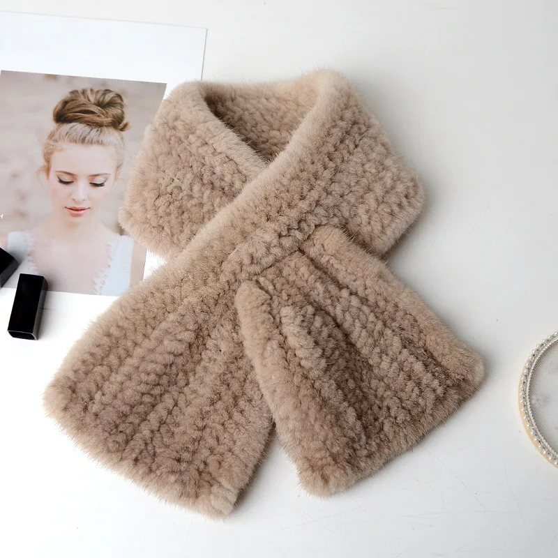 

Fashion Mink Scarf, 2021 New Women's Winter Warm Cross Fishtail, Fur Woven Mink Scarf