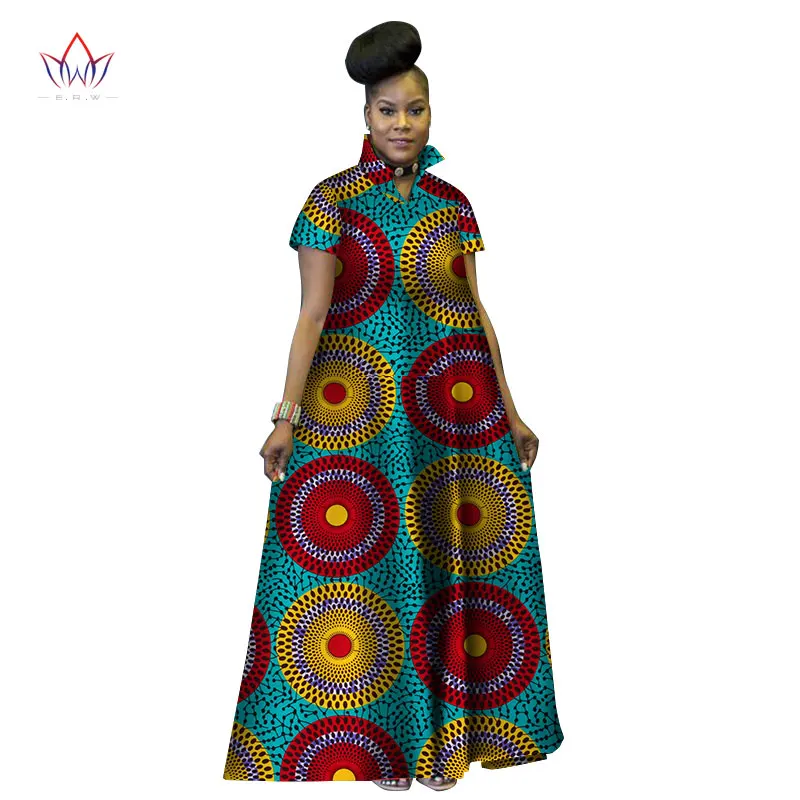 Африканское длинное бальное платье с принтом базеновое роскошное воротником