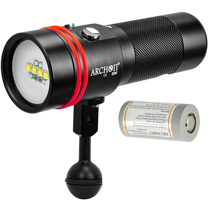 ARCHON D34V Diving Lanterna CREE XM- L U2 2600LM UV/Red White Rechargeable Flashlight Video Light with 32650 Battery +Charger